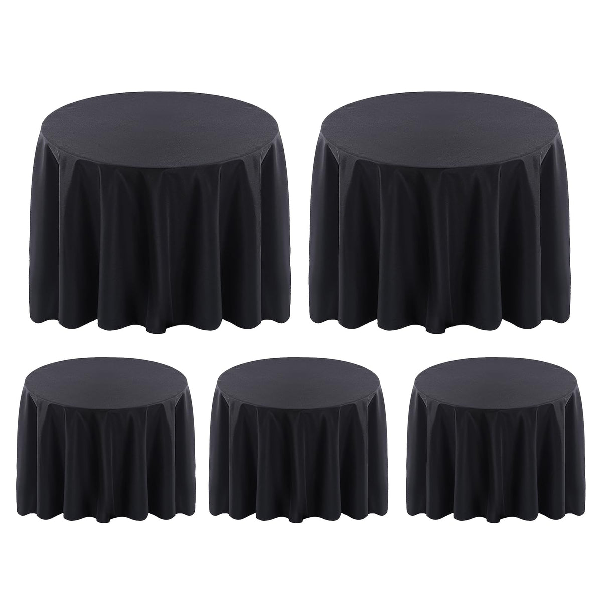 5 Pack 120 Inch Black Tablecloths for Round Tables