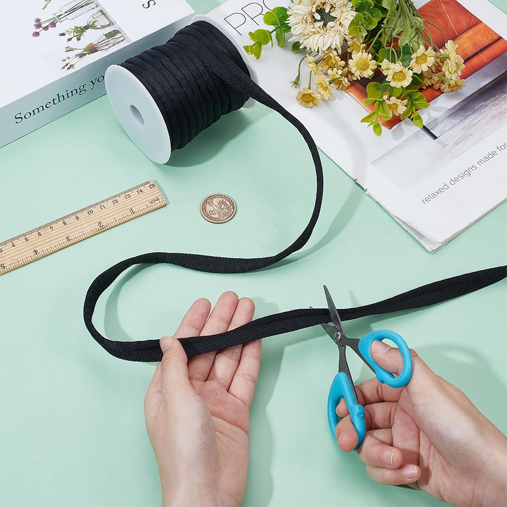 Black Piping Cord Trim, 5/8 inch Polyester Bias Tape Piping, Upholstery Piping Trim for Sewing Lip Cord Trim - 10 Yard
