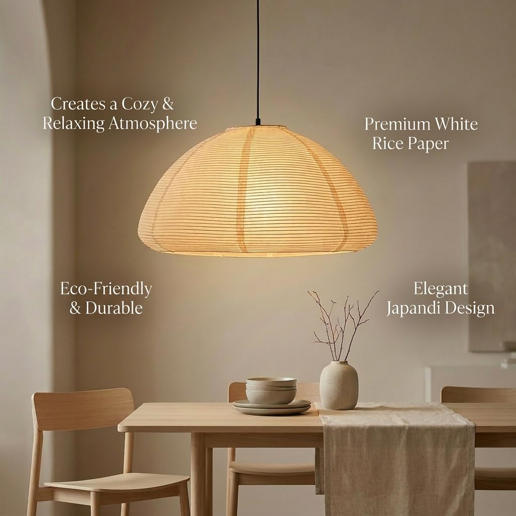Inspired Noguchi Style Rice Paper Lantern Lamp • Paper Lantern with Light - Ambient Lighting with Rice Paper Lamp Shade, Perfect Decor, Easy