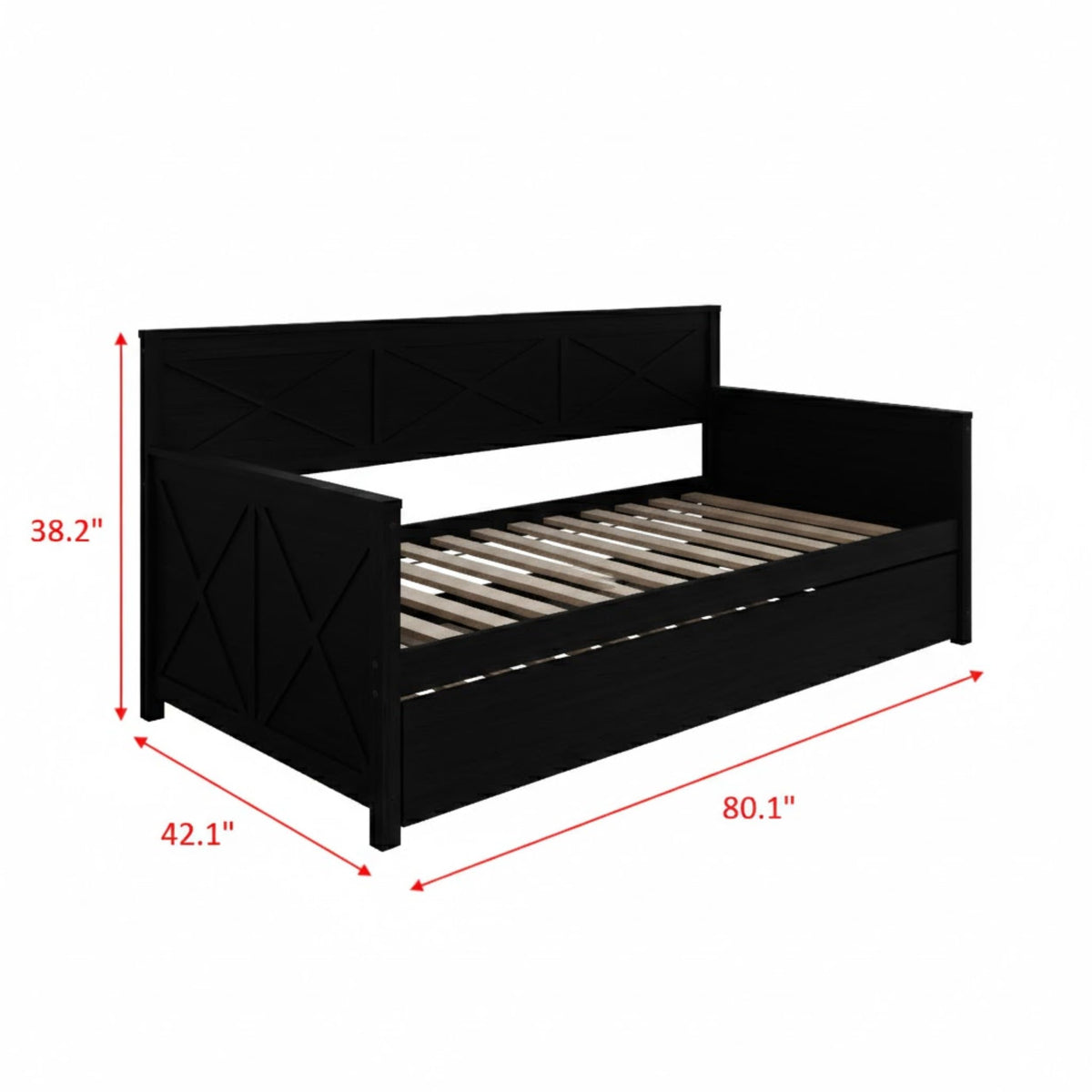 Minot Twin Wood Daybed with Trundle, Black