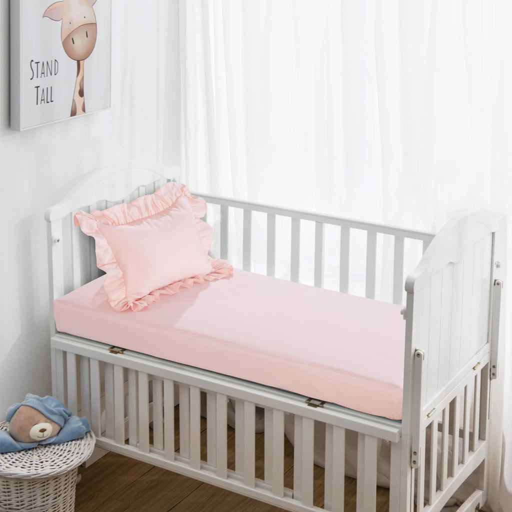 3 Pieces Princess Pink CribBedding Set for Baby Girls, Ultra Soft Blush Pinch Pleat Comforter Set with Ruffles for