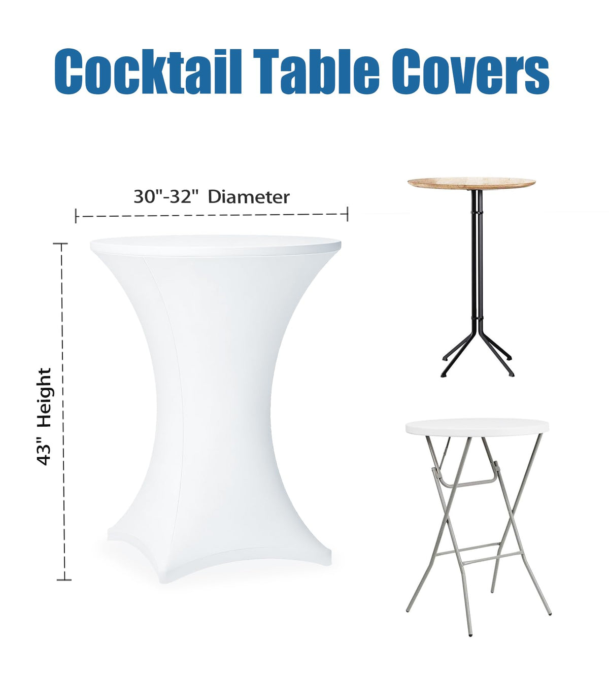 Cocktail Table Covers - 2 Pack 32x43 Inch Table Cloth - White