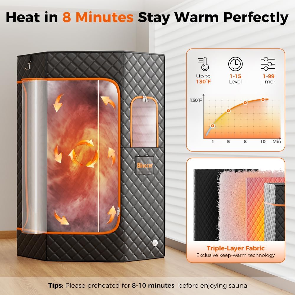 Portable Steam Sauna, Large Sauna Box, Portable Sauna for Home, Sauna Tent with 3L 1200W Steamer, 15 Levels