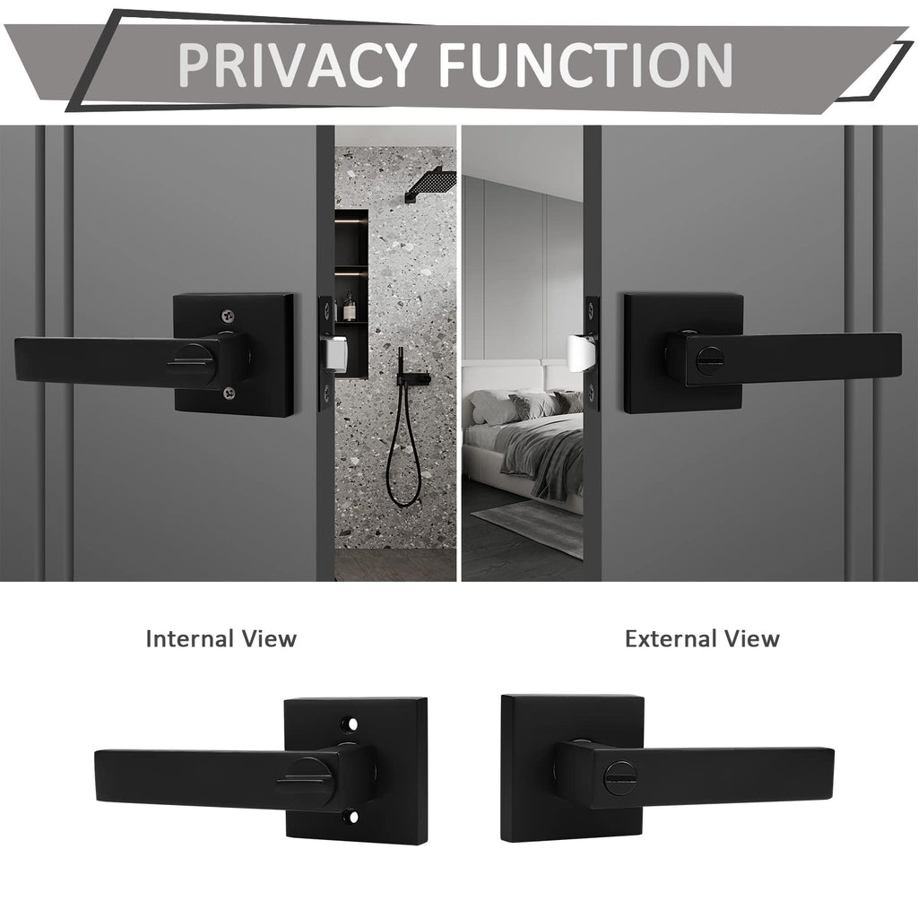 10 Pack Square Privacy Door Levers Black Privacy Door Lock Handleset Keyless Lockset Door Knobs Interior Handles