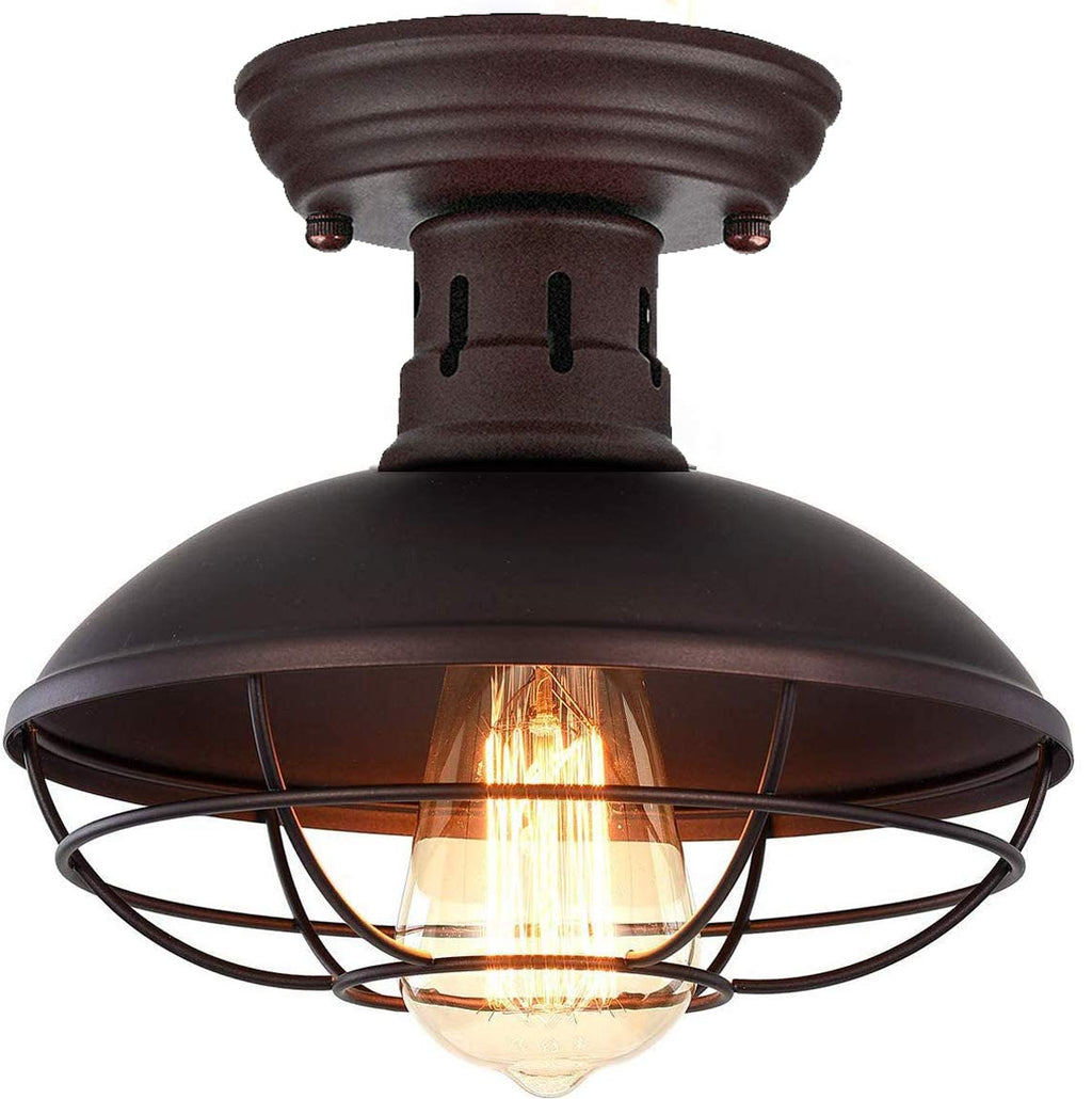 Farmhouse Flush Mount Ceiling Light - Easric Industrial Ceiling Light Fixture Rustic Copper Metal Cage Close to
