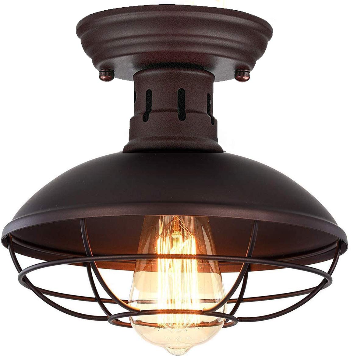 Farmhouse Flush Mount Ceiling Light - Easric Industrial Ceiling Light Fixture Rustic Copper Metal Cage Close to
