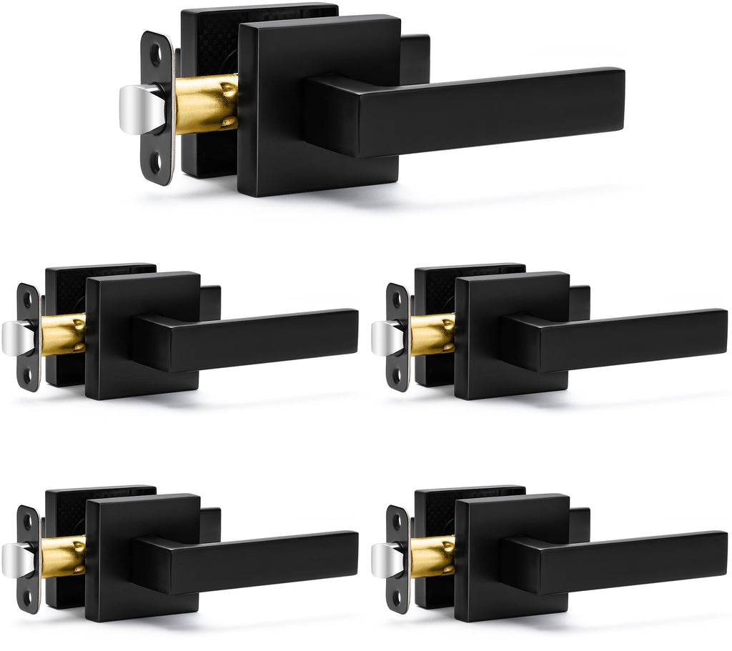 5 Pack Passage Door Handles Matte Black Door Levers, Interior Door Knobs