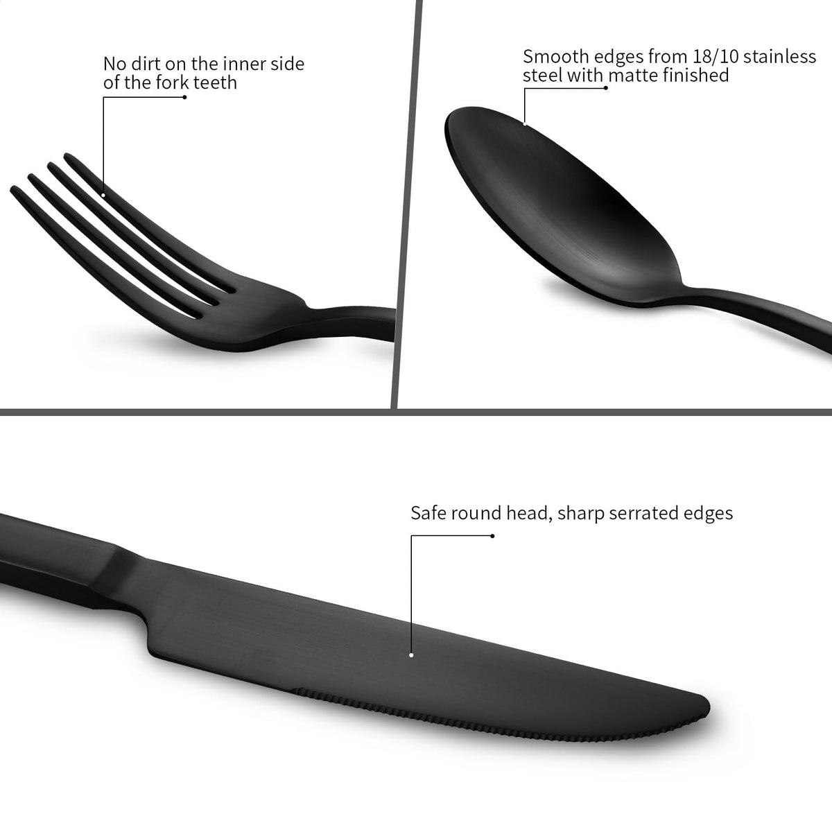 Black Silverware Set with Cuboid Handle 20-Piece Service for 4