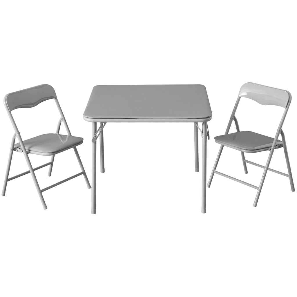 Grey Kids Activity Table and Chair Set, 3-Piece Furniture Set with 1 Square Table & 2 Folding Chairs, Playroom Table