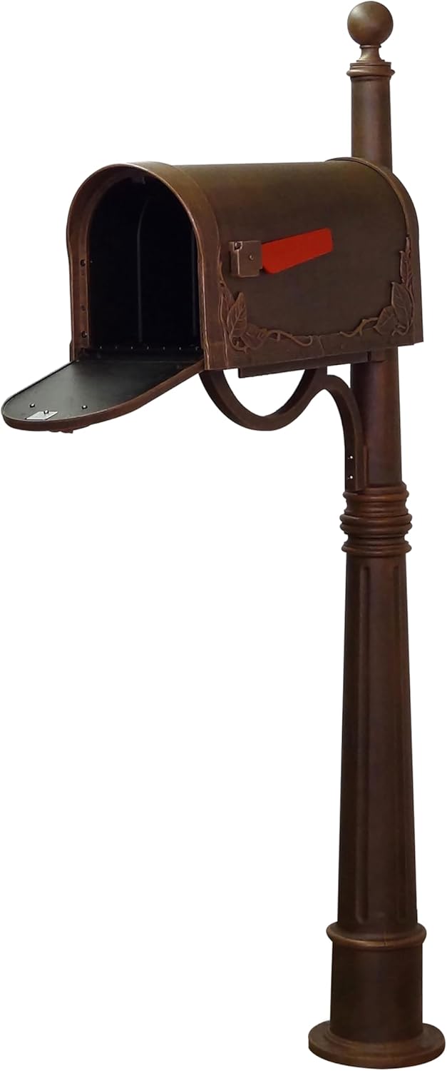 Floral Curbside Mailbox with Ashland Post - Copper Mailbox with Aluminum Post