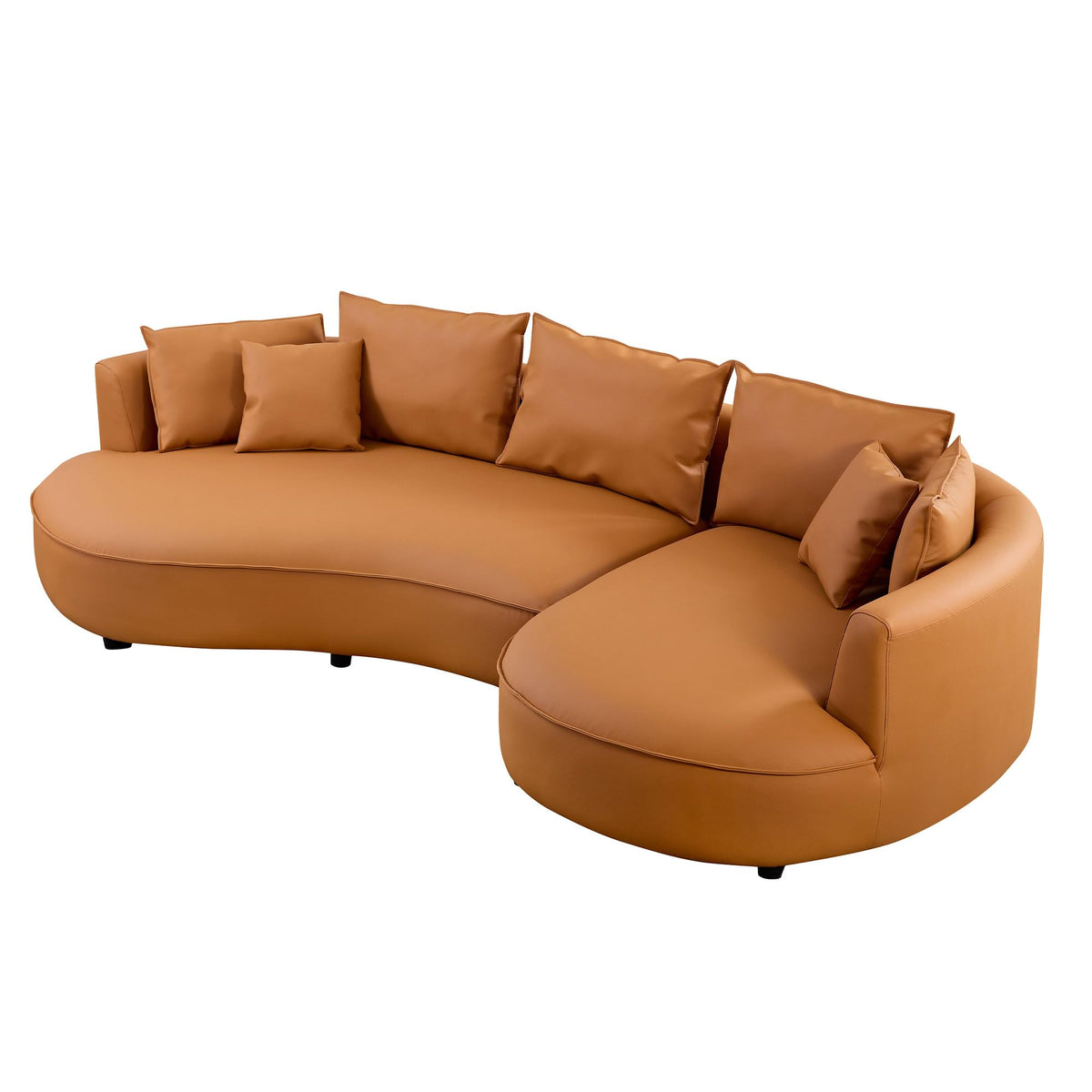 128.7" Oversized Curved Modular Bonded Leather Sectional Sofa with Chaise and 7 Pillows, Deep Seat L-Shape