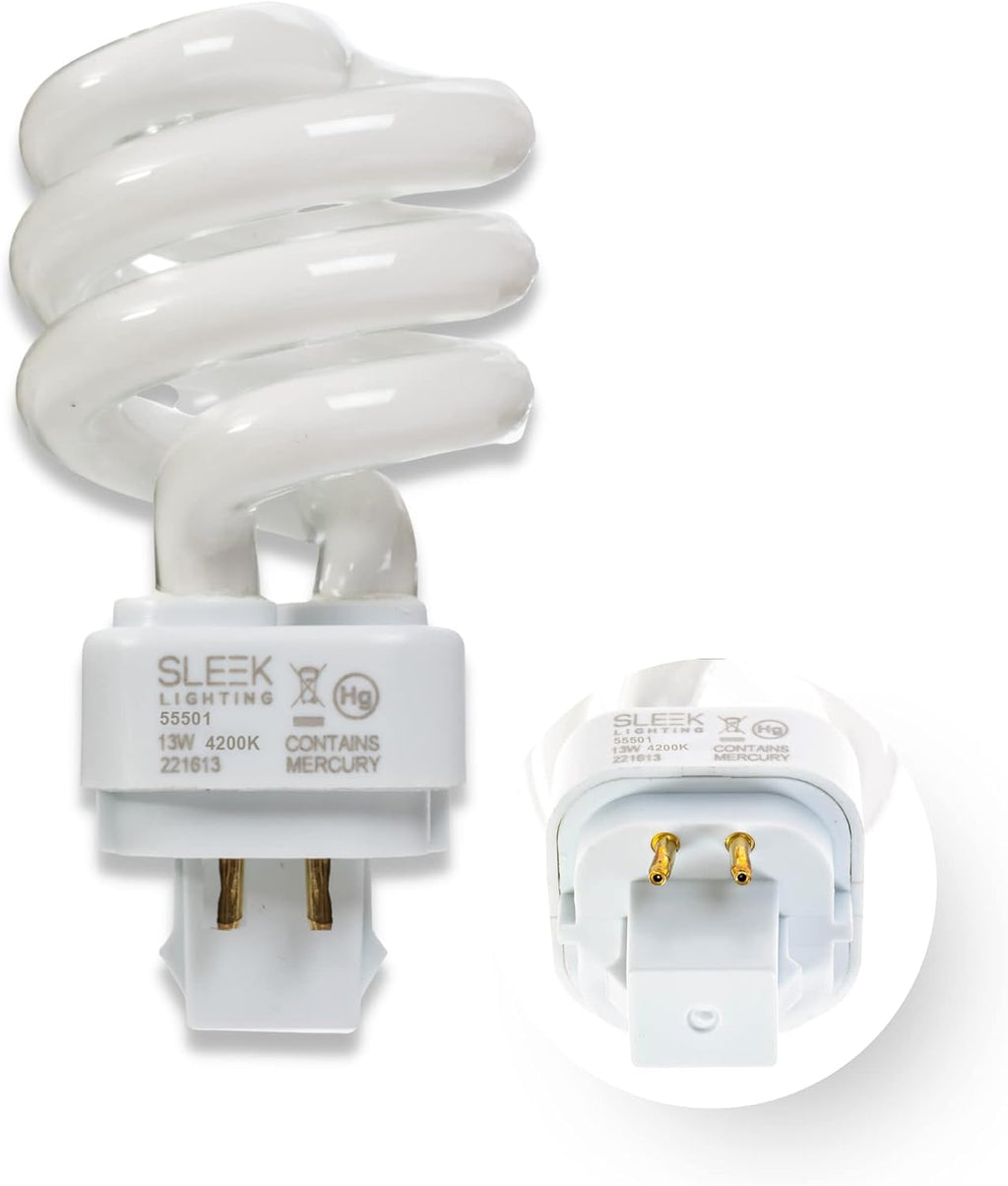 13 Watt T3 Spiral CFL 4 Pin G24Q-1 Base Light Bulb 4200K 800lm - Compact Fluorescent -Warm White Light 4pack