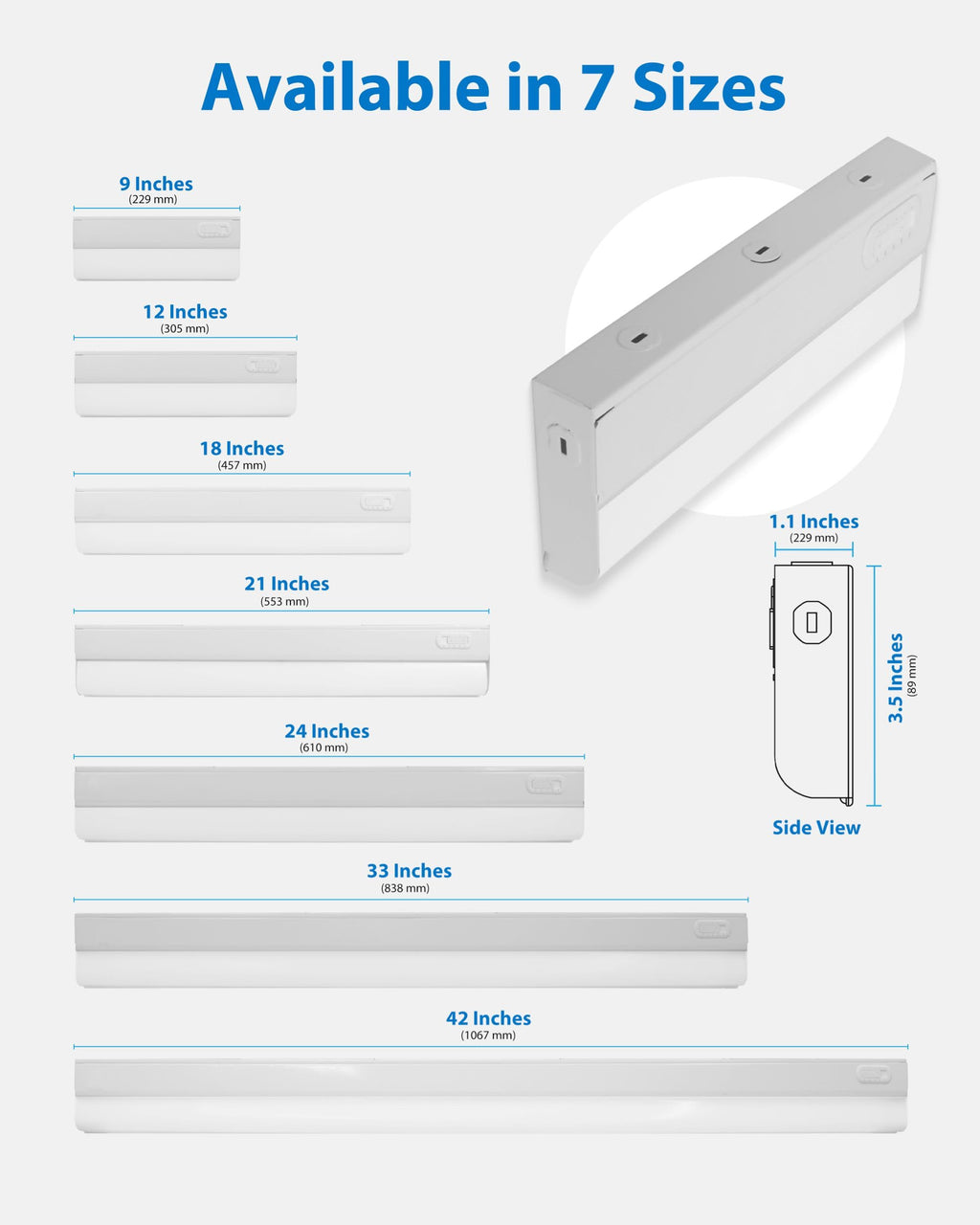 12" LED Direct Wire Under Cabinet Light - Dimmable Undercounter LED Lights - Selectable CCT 2700K-5000K, 340-360