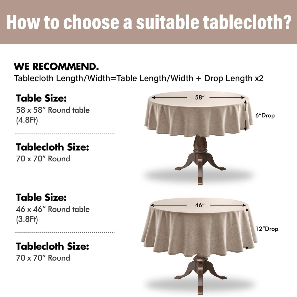 Linen Textured 70 Inch Round Tablecloth Natural Beige