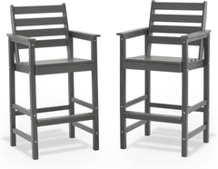 Tall Adirondack Bar Chairs Set of 2, Oversize Adirondack Bar Height Chairs, All-Weather HDPE Outdoor Bar Stools