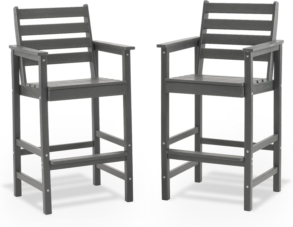 Tall Adirondack Bar Chairs Set of 2, Oversize Adirondack Bar Height Chairs, All-Weather HDPE Outdoor Bar Stools