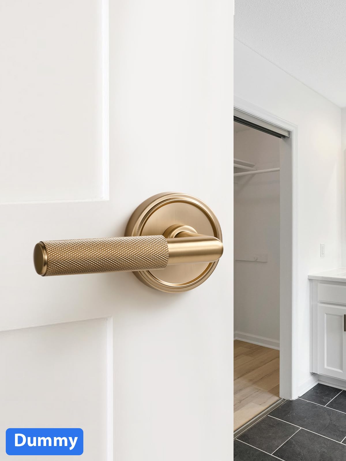 Knurled Door Lever Champagne Bronze Double Dummy Door Handle, 1 Pack