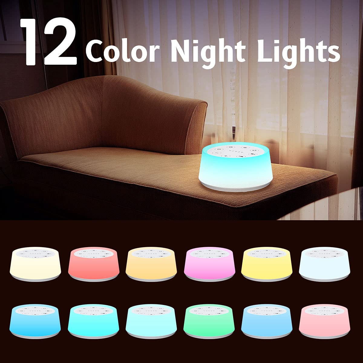White Noise Machine with 30 Sounds Sleep Music 5 Timers 12 Colors Baby Night Light with Memory Function Sound Machine for