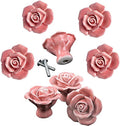 Knobs, 8Pcs Elegant Pink Rose Pulls Flower Ceramic Cabinet Knobs Cupboard Drawer Pull Handles + Scre.