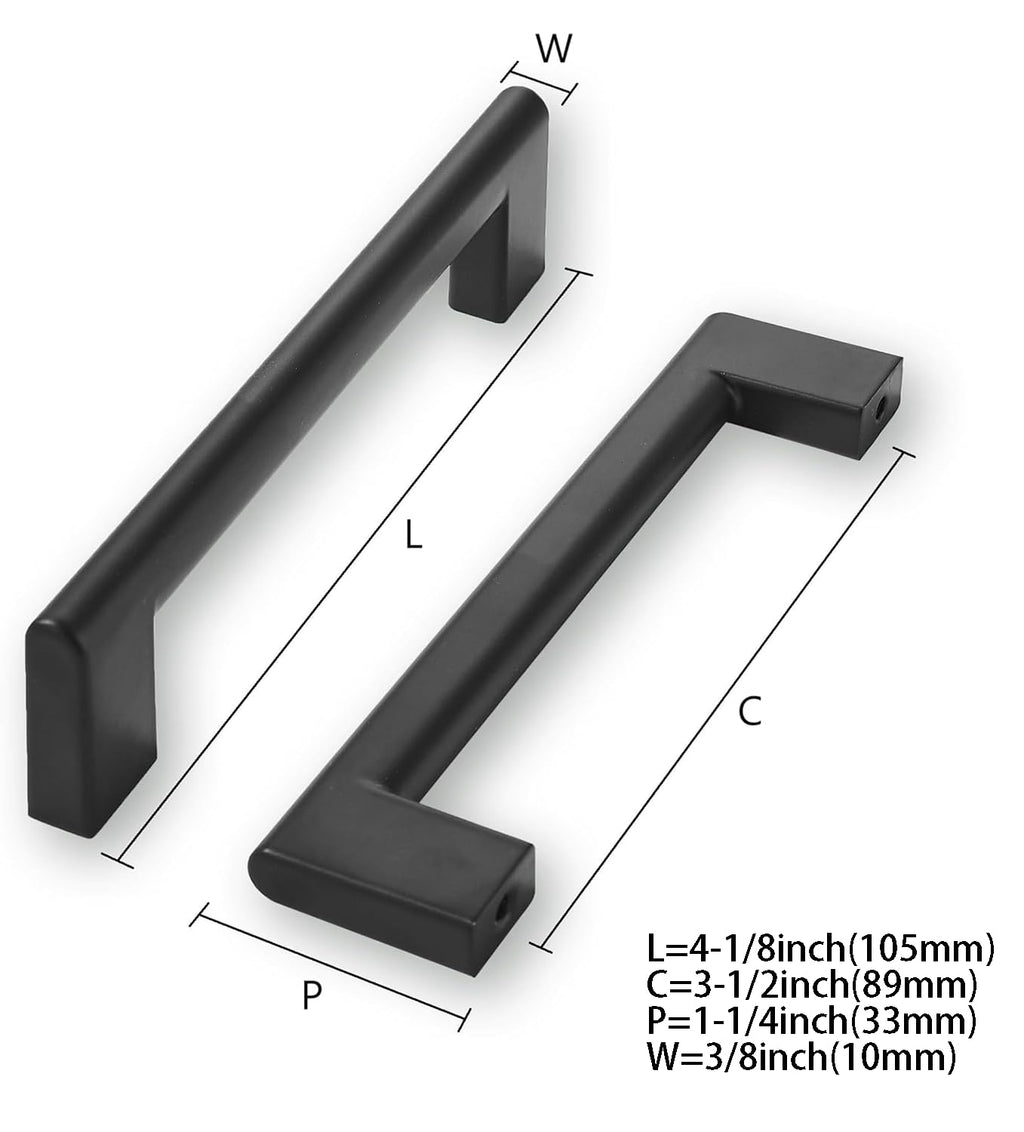 3-1/2 Inch Hole Center 10-Pack,Matte Black Heavy Duty Soild Cabinet Pulls,Kitchen Drawer Handle, Hardware , Drawer