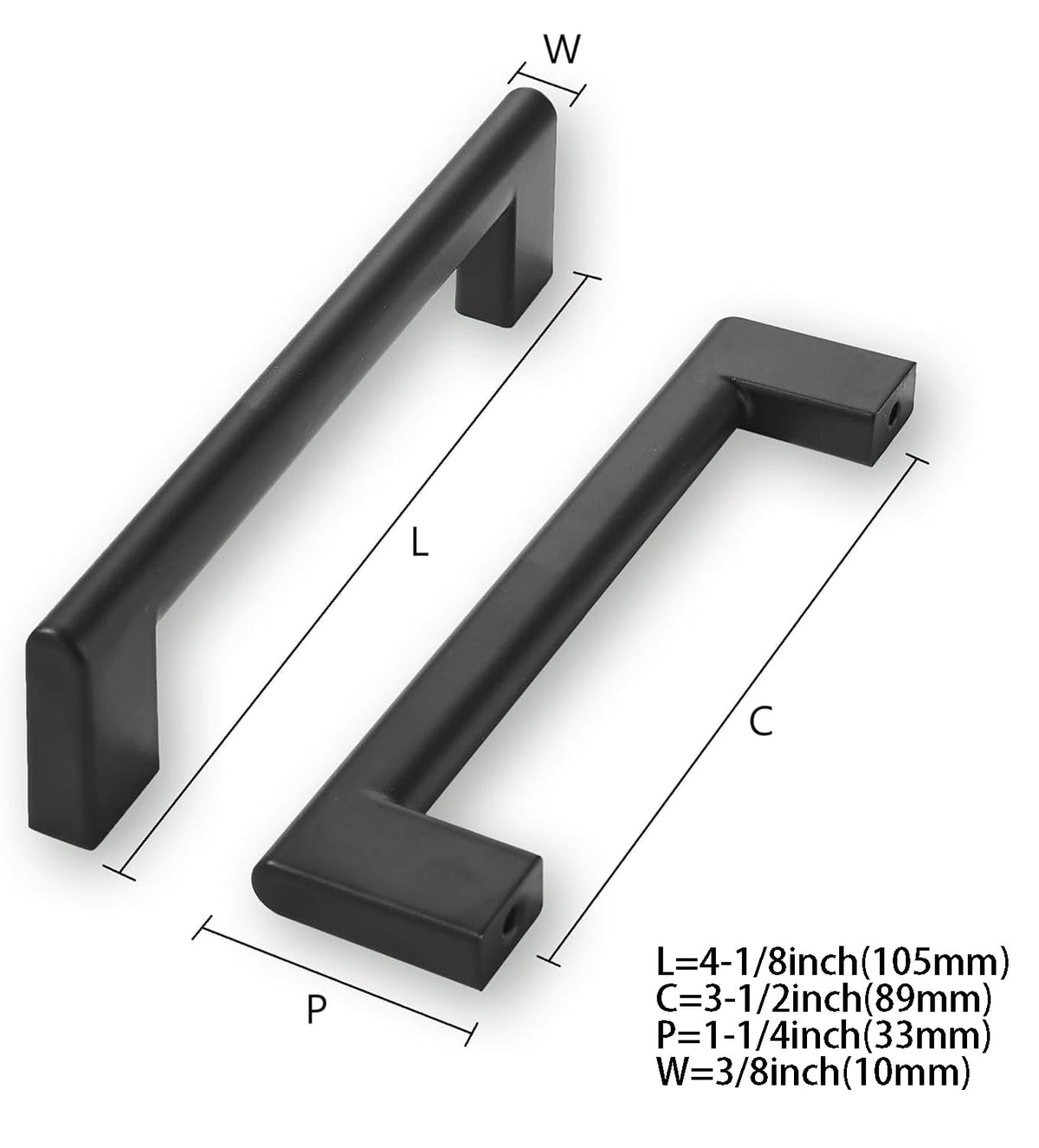 3-1/2 Inch Hole Center 10-Pack,Matte Black Heavy Duty Soild Cabinet Pulls,Kitchen Drawer Handle, Hardware , Drawer