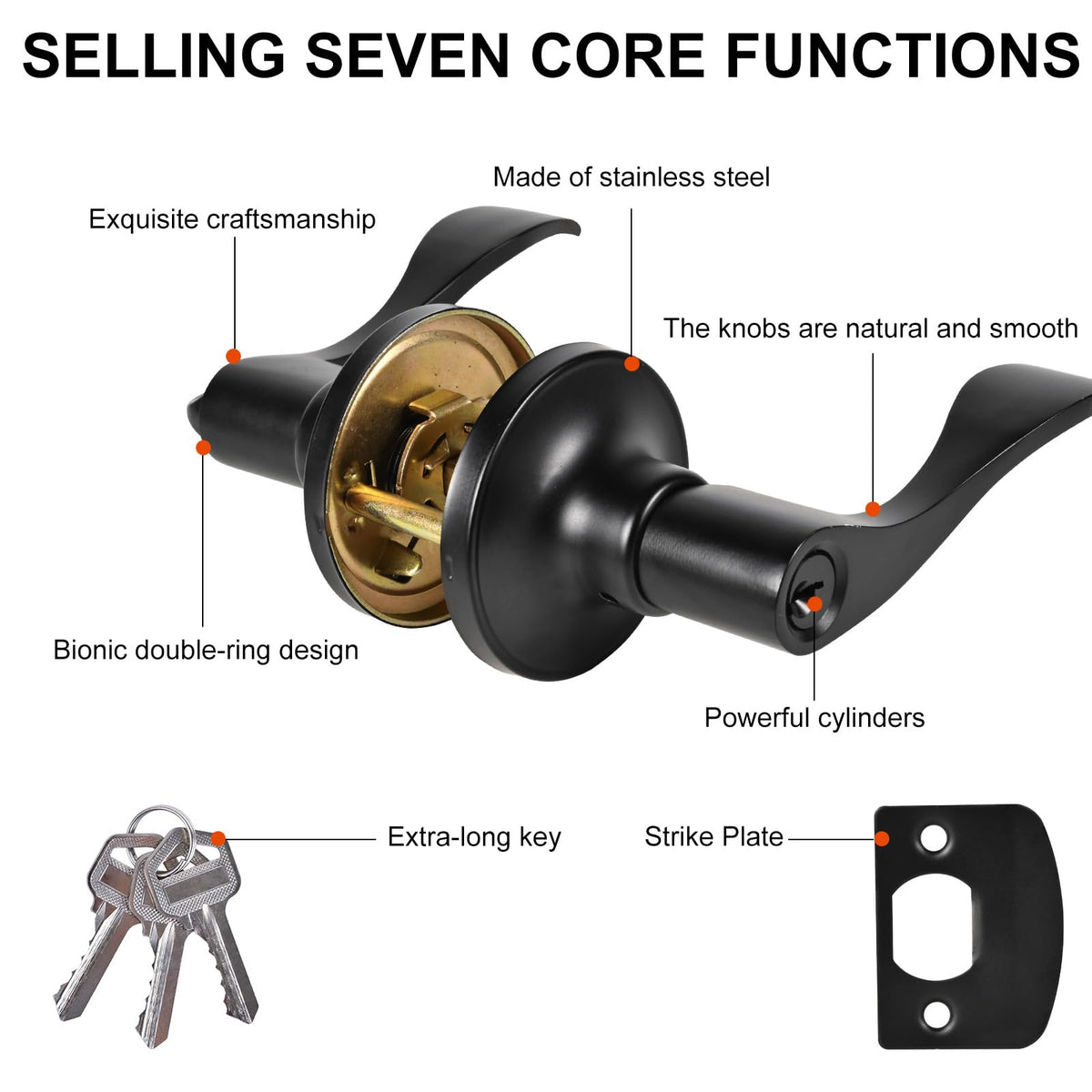 High-Security Stainless Steel Door Lever with Lock and Key(Black)