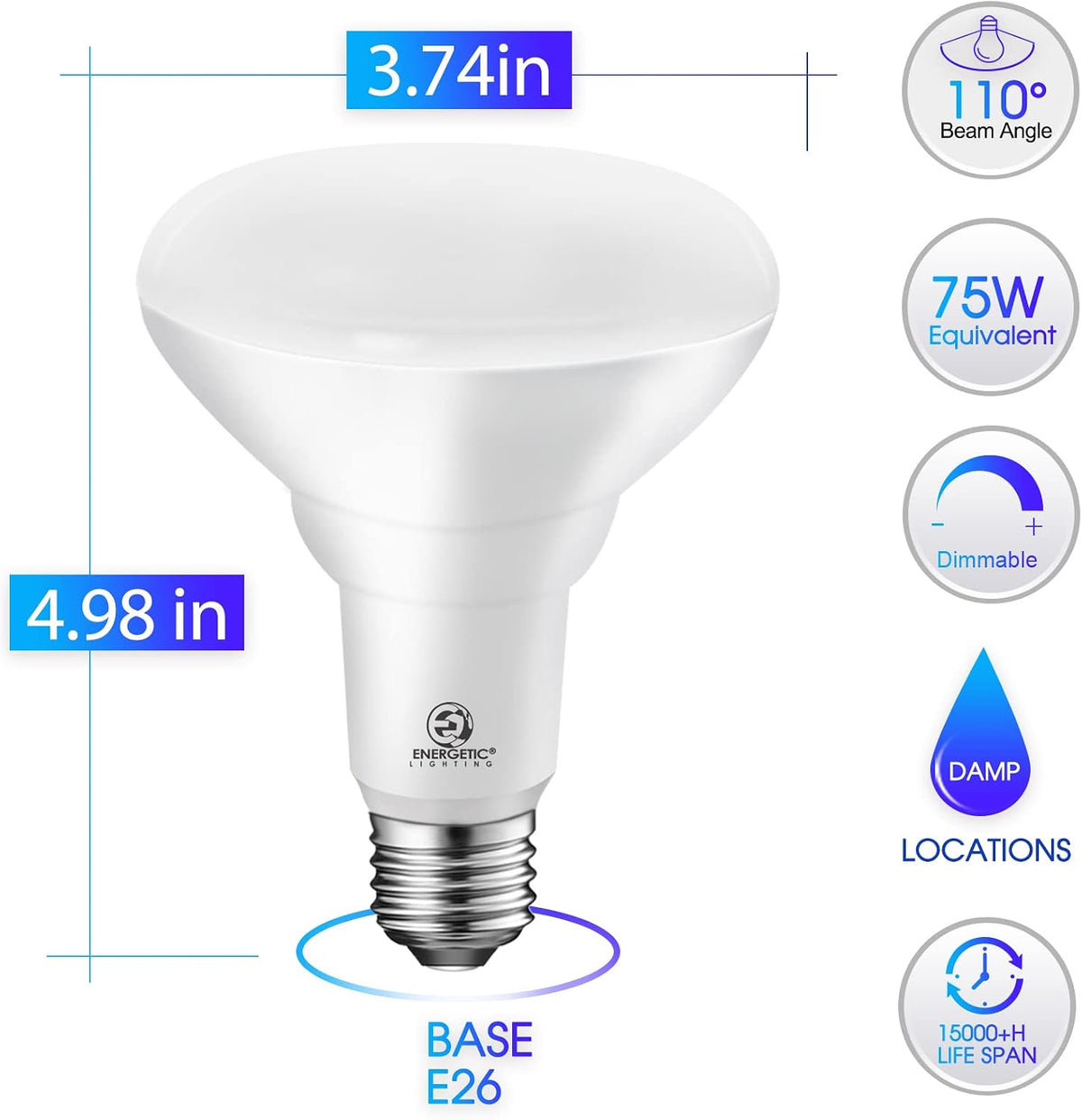 Energetic 12 Pack 900 Lumens 75W BR30 LED Recessed Light Bulb, 2700K