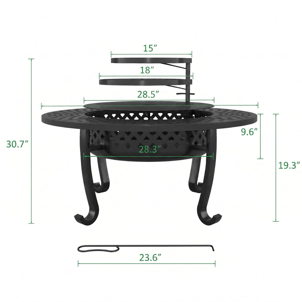 48" Fire Pit with 2 Grill, Wood Burning Firepit for Outside with Lid & Fire Poker Backyard Bonfire Picnic Camping