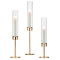 Gold Taper Candle Holders: Candlestick Holders Set of 3 Hurricane Glass Tall Candle Holder for Candlesticks Candle