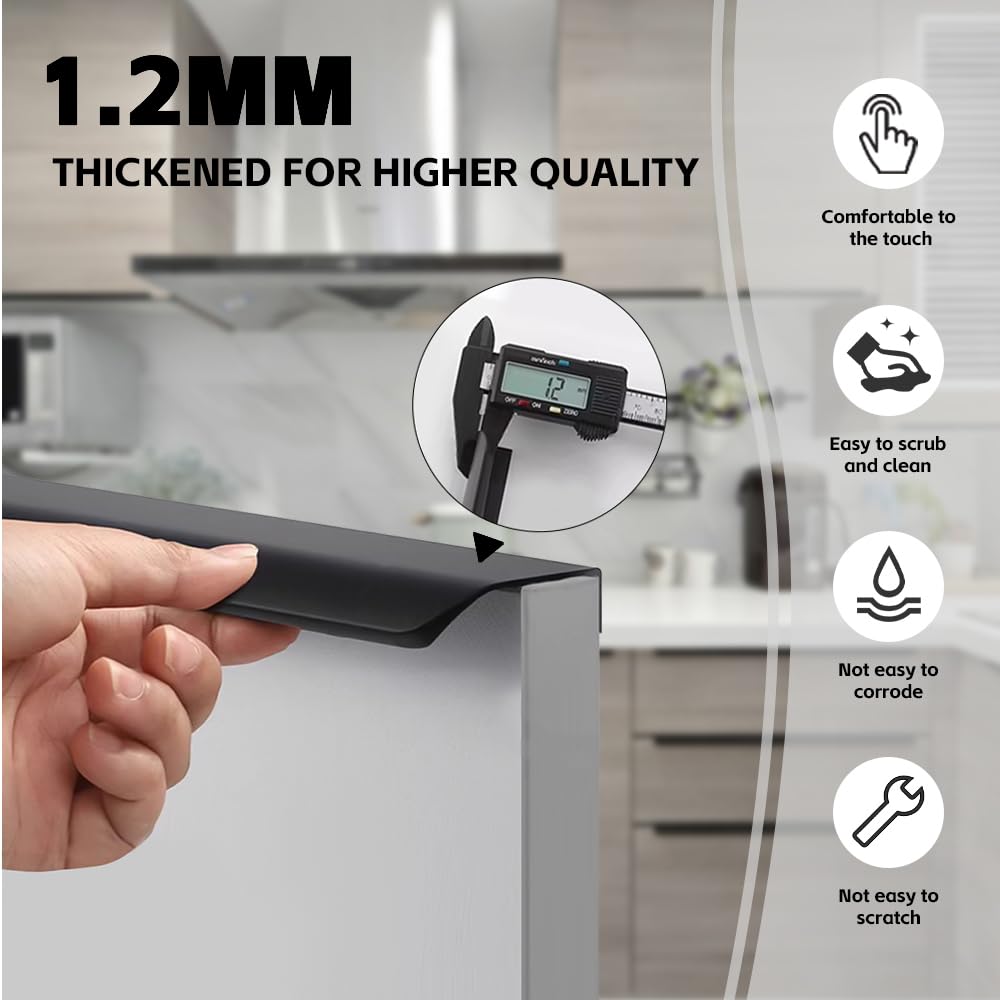 Finger Pulls for Cabinet Drawer Wardrobe(2, Black, 300mm/11.82inch)