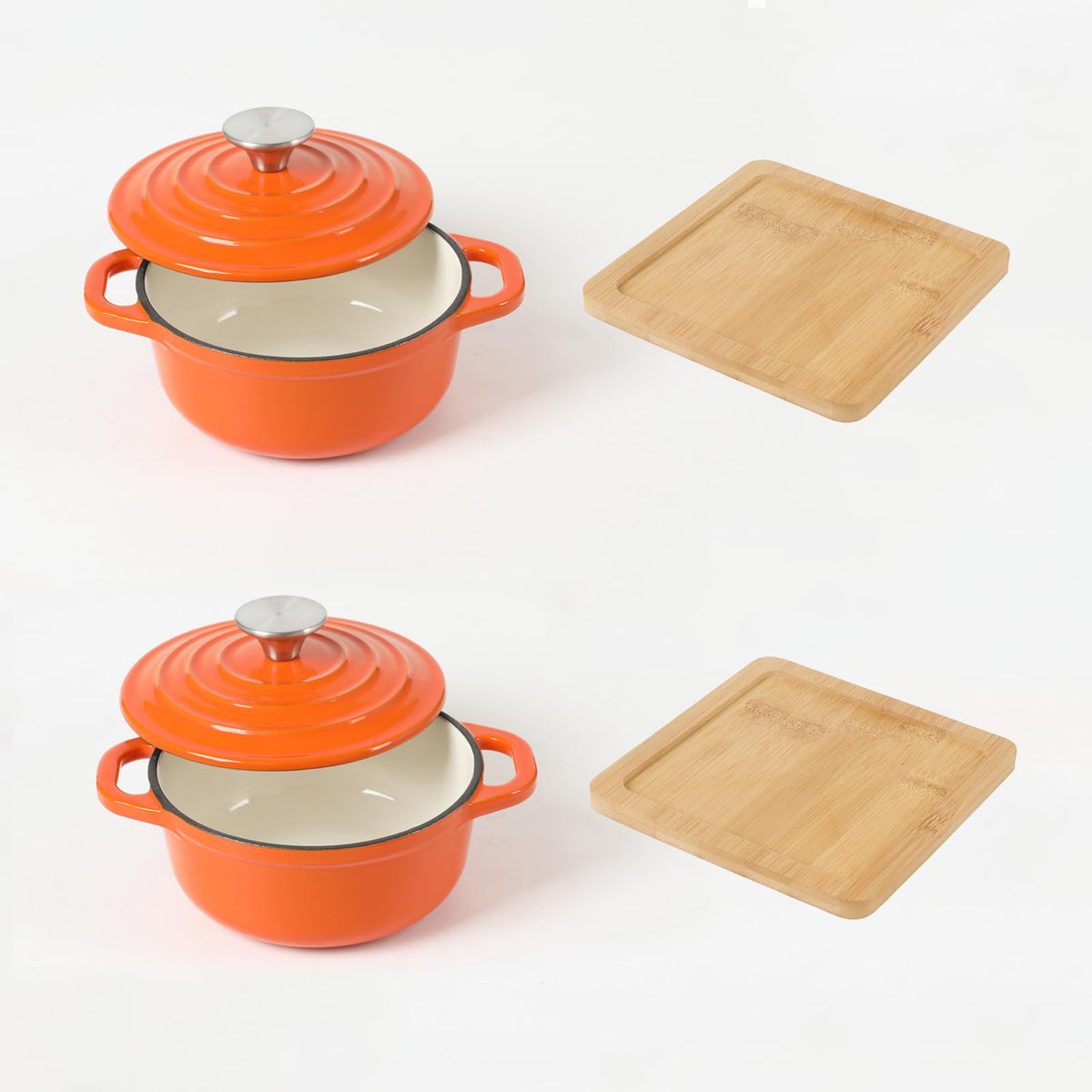 Enameled Cast Iron Mini Dutch Oven,Dia5.51inch,23oz, Set of 2 Orange
