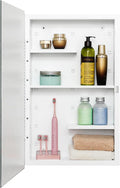 White 16x26 Medicine Cabinet, Beveled Mirror & Adjustable Staggered Shelves | Recessed or Surface Mount Bathroom