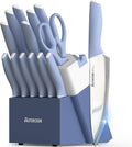 Kitchen Knife Set with Block and Sharpener 15 Piece German High Carbon Stainless Steel Knives Sharp Blade Dishwasher
