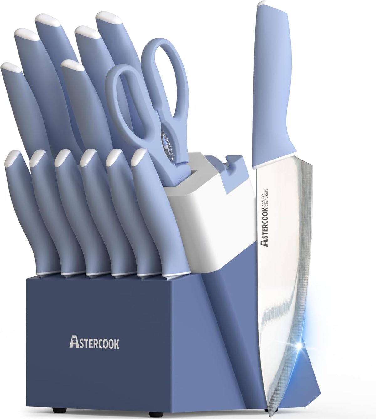 Kitchen Knife Set with Block and Sharpener 15 Piece German High Carbon Stainless Steel Knives Sharp Blade Dishwasher