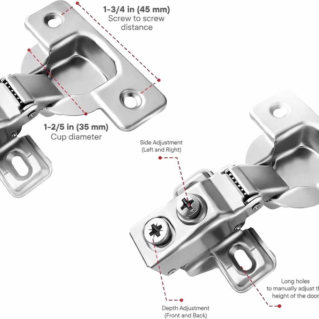 50-Pack 5/8" Overlay Soft Close Face Frame Kitchen Cabinet Hinges