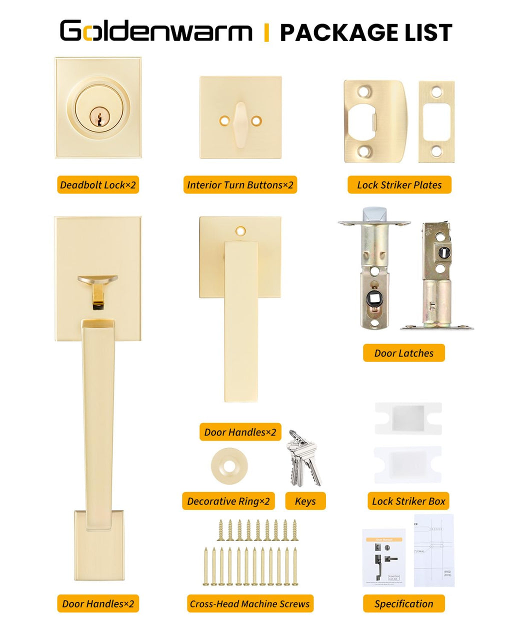 Double Door Handle Set, Gold Double Door Handleset with Dummy