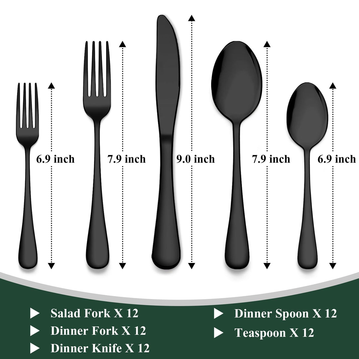 60-Piece Black Silverware Set, Stainless Steel Flatware Cutlery Set Service for 12, Tableware Eating Utensils Include