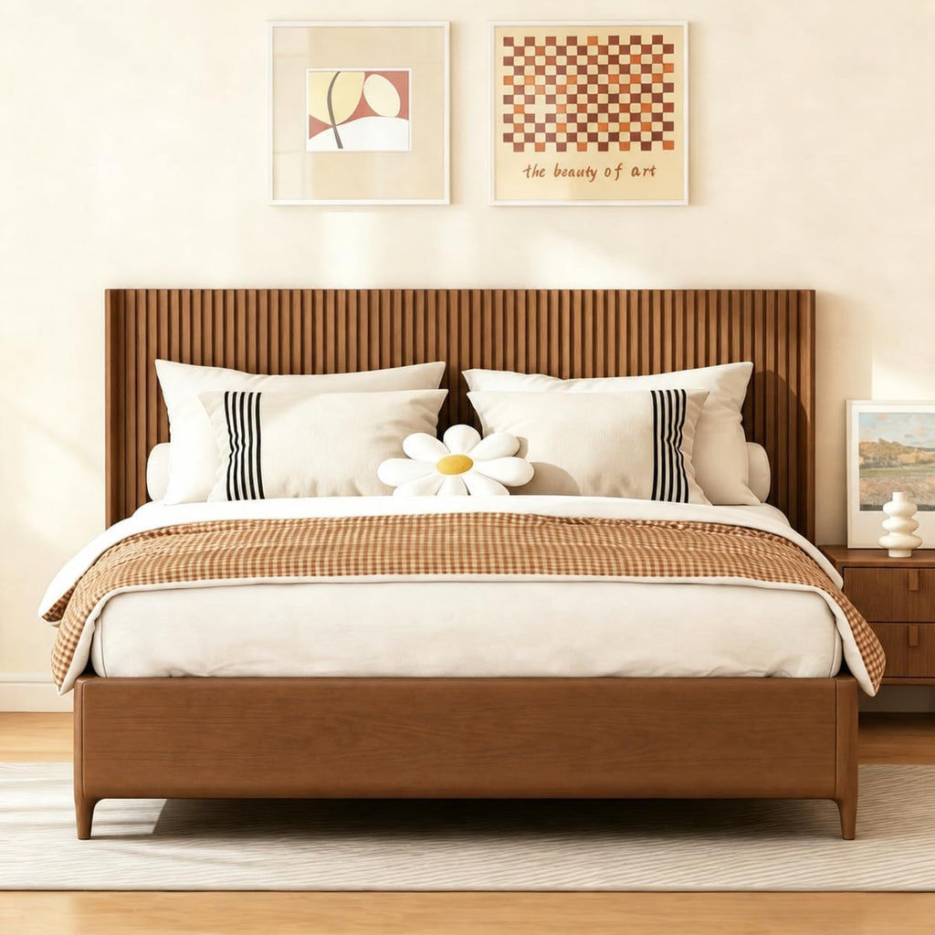 Fluted Headboard Only, 80" Antique Oak Wall Mount