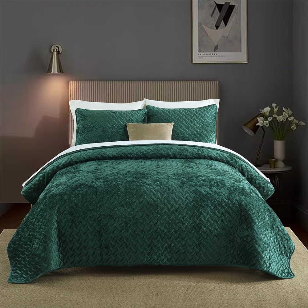 Velvet Bedspread Quilt Coverlet Bedding Sets, Turquoise