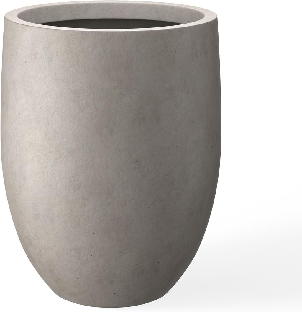 Weathered Concrete Planter 21.7" Tall All-Weather Round Large Pot | Handcrafted Cement Bullet, Anti-Frost & UV