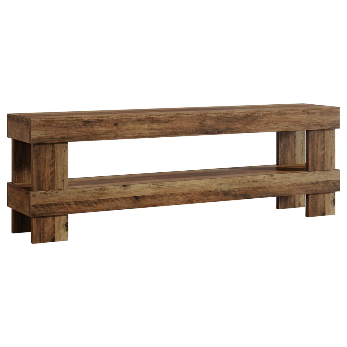 59 Inch Entryway Bench with Shoe Storage Shelf, 2-Tier Shoe Seat with 3.35 Inch Thickened Top, Long Farmhouse End of