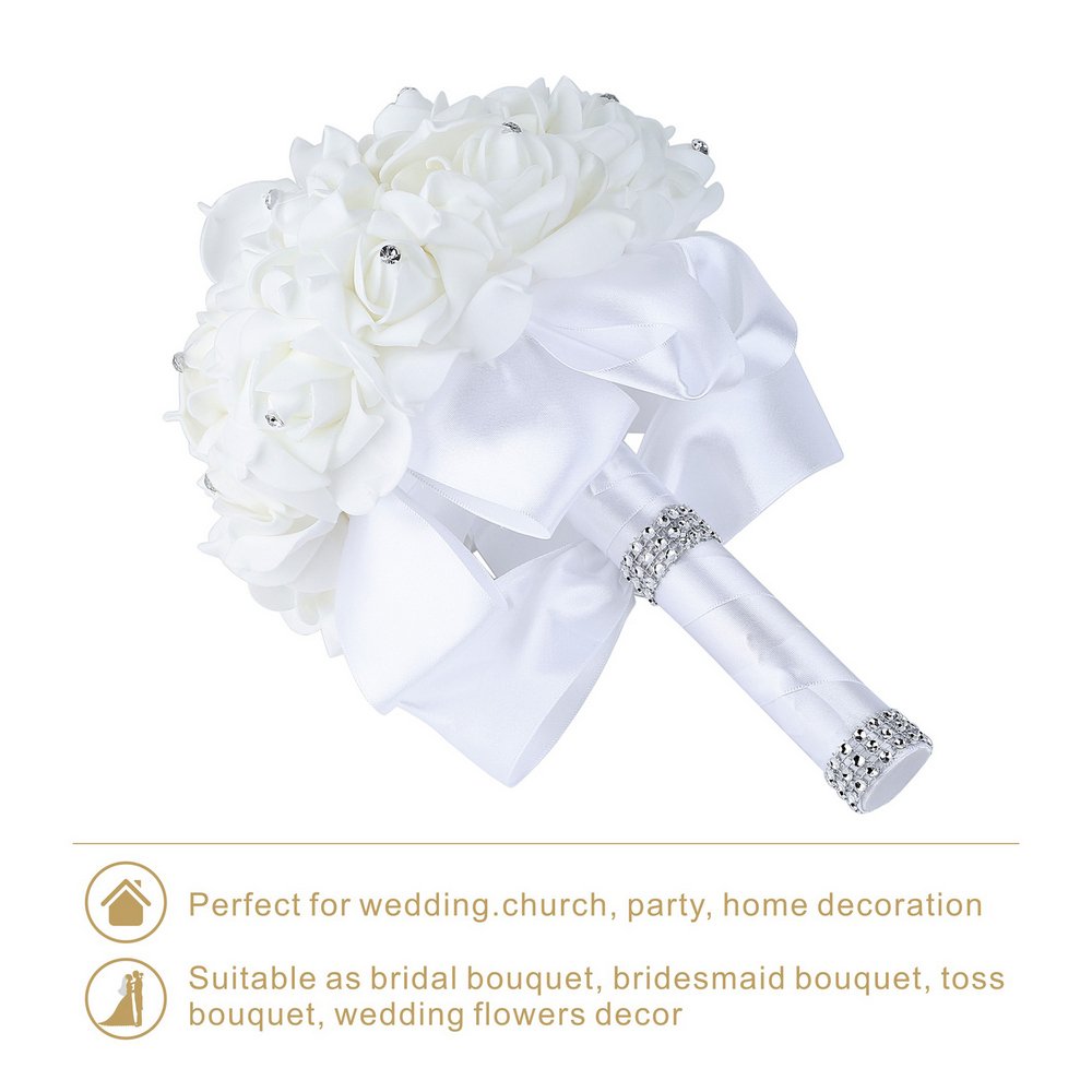 Wedding Bouquet Crystal Roses Bridesmaid Bouquet, Bridal Bouquet Artificial Flowers for Wedding, Party and Church