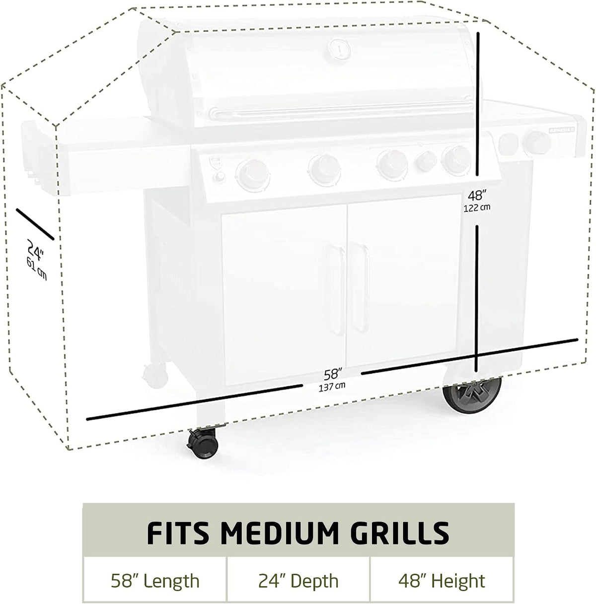 58 Inch BBQ Grill Cover for Outdoor Grill, Waterproof, Gray | 600D Oxford, gas grill cover, BBQ cover, grill covers