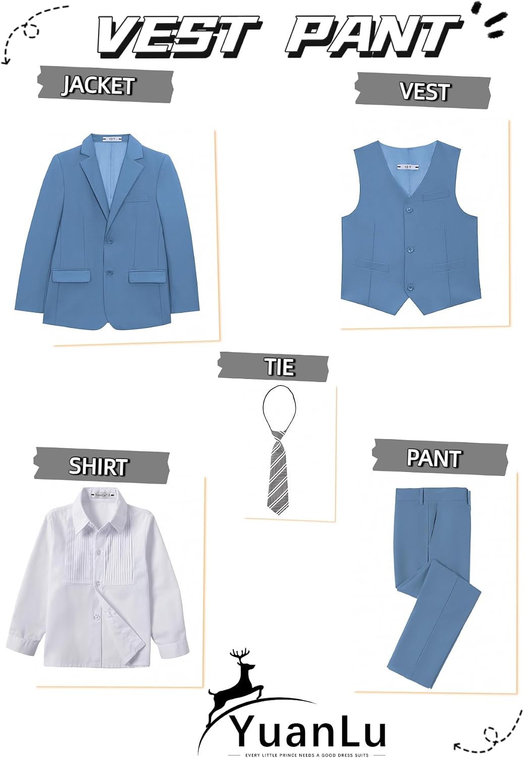 Boys Slim Fit Suits Kids Tuxedo Ring Bearer Outfit,Adjustable Waist