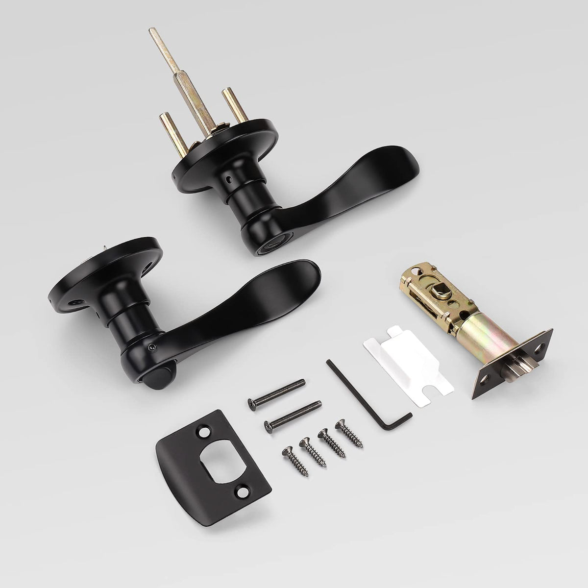 2 Pack Black Interior Door Handles Privacy Door Levers with Lock Inside, Keyless Wave Style Door Handle Knobs for