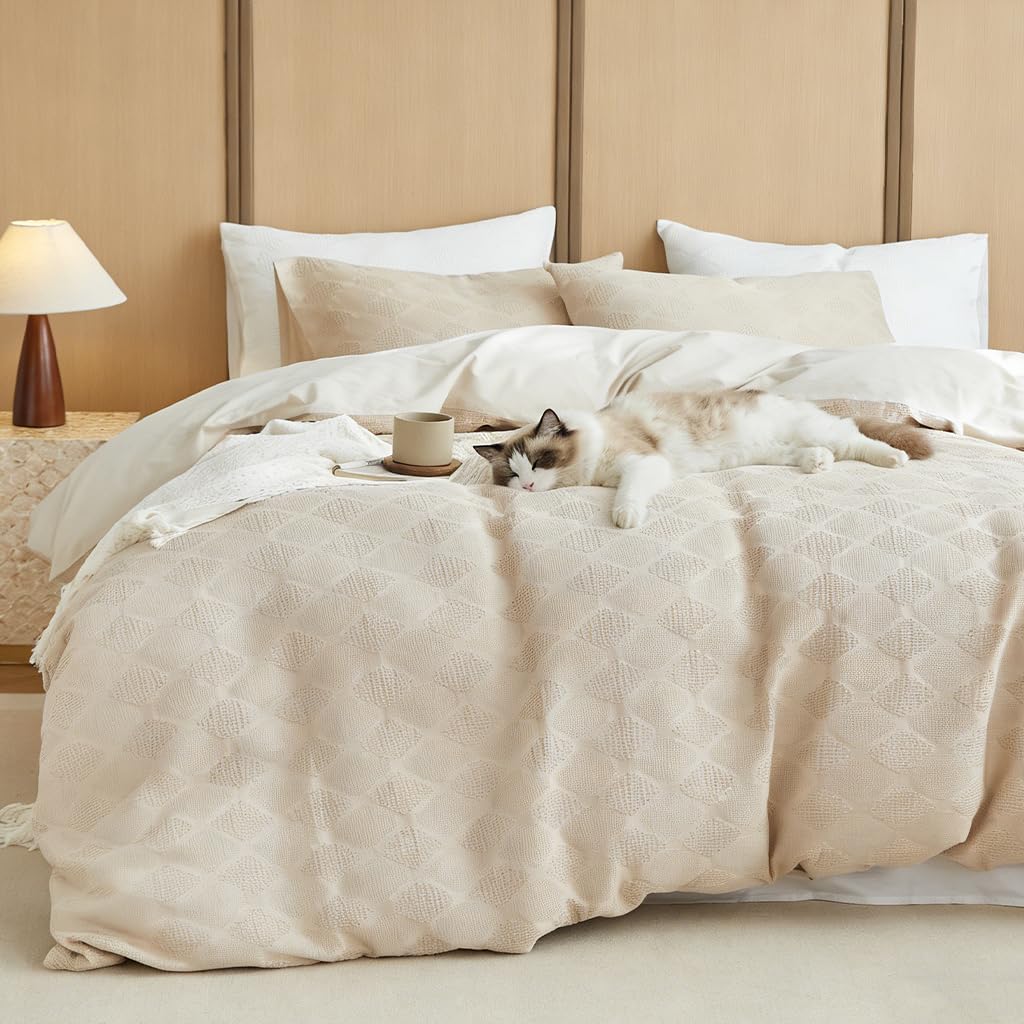 100% Cotton Waffle Weave Duvet Cover Set 2 Pieces (1 Duvet Cover 68"x86", 1 Pillowcase) Soft Breathable