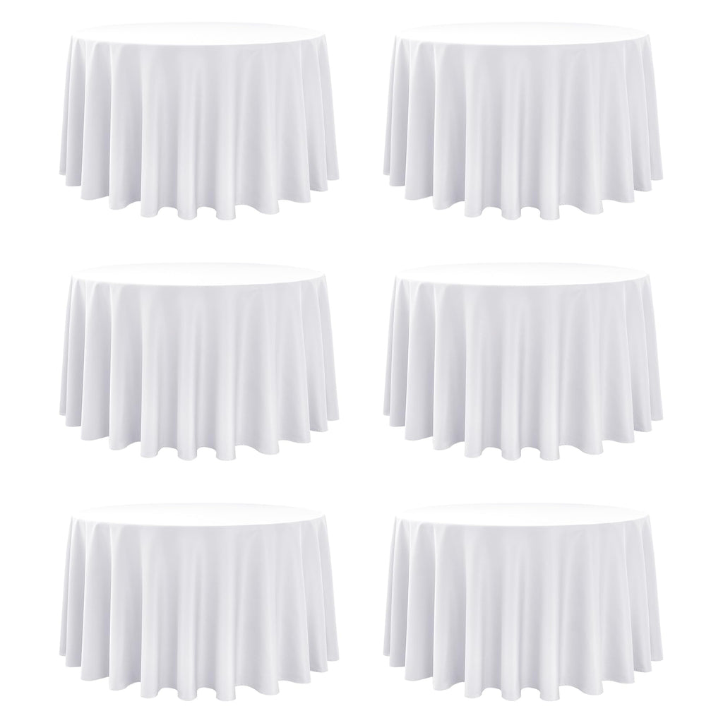 6-Pack White Round Tablecloths, 120 in, for 5-6 Ft Round Tables