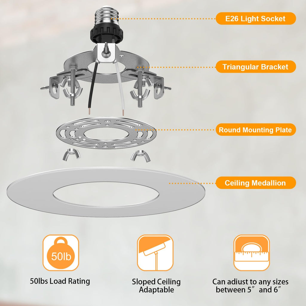 Recessed to Pendant Light Converter Kit 5 and 6 inch Can Light Conversion, Includes E26 Socket, Mounting Bracket