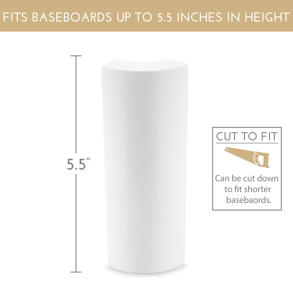 5.5" x 5/8" Rounded Outside Bullnose Corner Baseboard Molding and Trim Block. Pine. Primed White. Fits Standard 3/4"