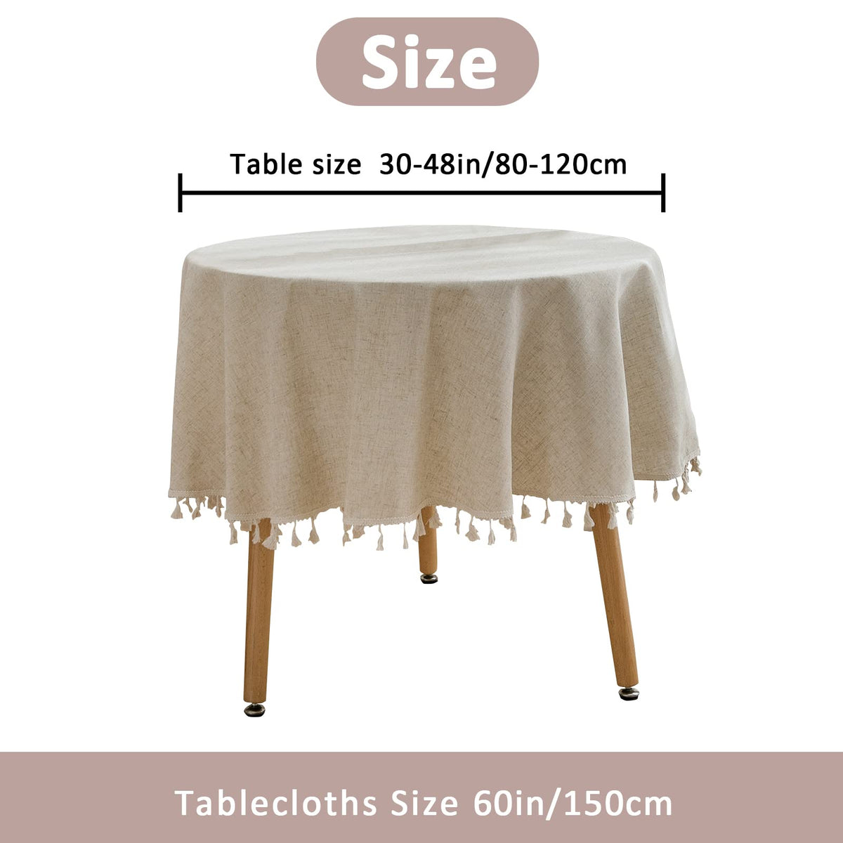 Round Tablecloth 60 Inch, Cotton Linen Table Cloths with Tassel, Boho Table Cover Dining Room Tabletop Decorations